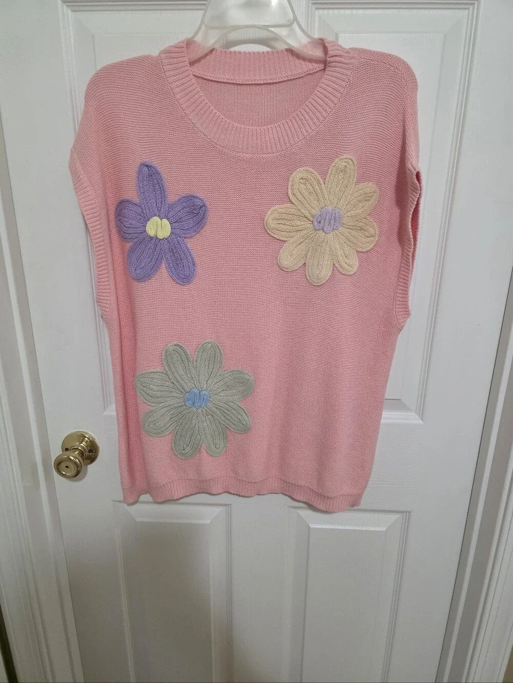Pink Floral Appliqué Knit Sweater Vest NWOTS Size Xl